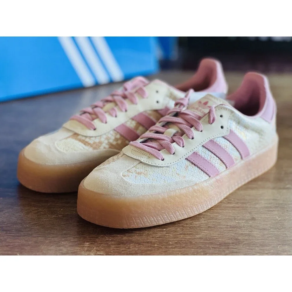 Women’s Size 9.5 adidas Sambae Snakeskin Cream White Wonder Mauve JR3803 NIB